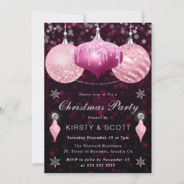 Pink Glitter Baubles Christmas Dinner Party Inbjudningar