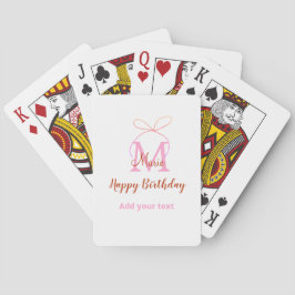 Pink glitter bow add name letter monogram birthday casinokort