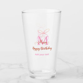Pink glitter bow add name letter monogram birthday glaskopp