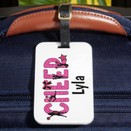 Pink Glitter Cheerledare Cheer Personalized Bagagebricka