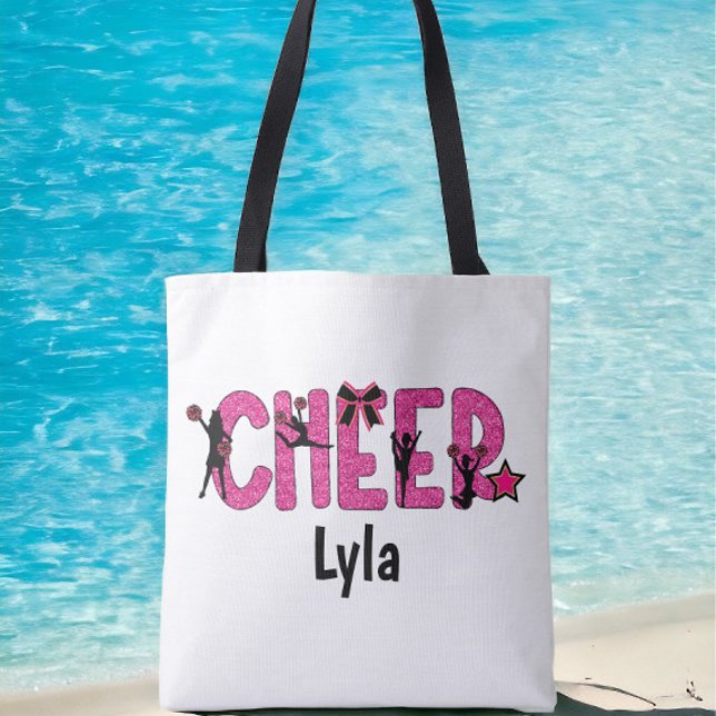 Pink Glitter Cheerledare Cheer Personalized Tygkasse (Skapare uppladdad)