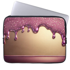 Pink Glitter Drip Over Gold Metallic Background Laptop Fodral