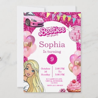 Pink Glitter Fashion Doll Birthday Invite Inbjudningar