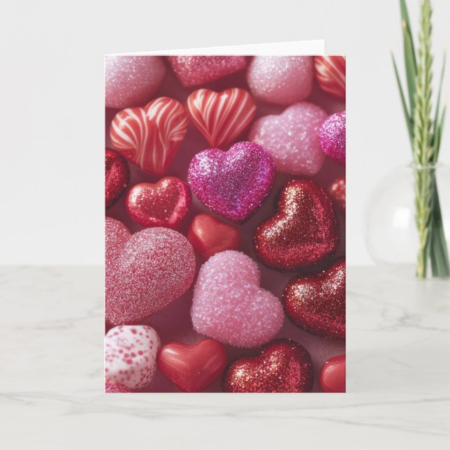 Pink Glitter Hearts Design Valentine’s Day Card Kort (Framsida)