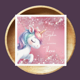 Pink Glitter Rainbow Unicorn Birthday Pappersservett