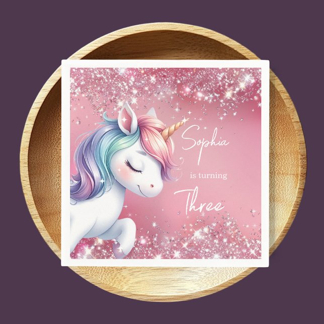 Pink Glitter Rainbow Unicorn Birthday Pappersservett (Skapare uppladdad)