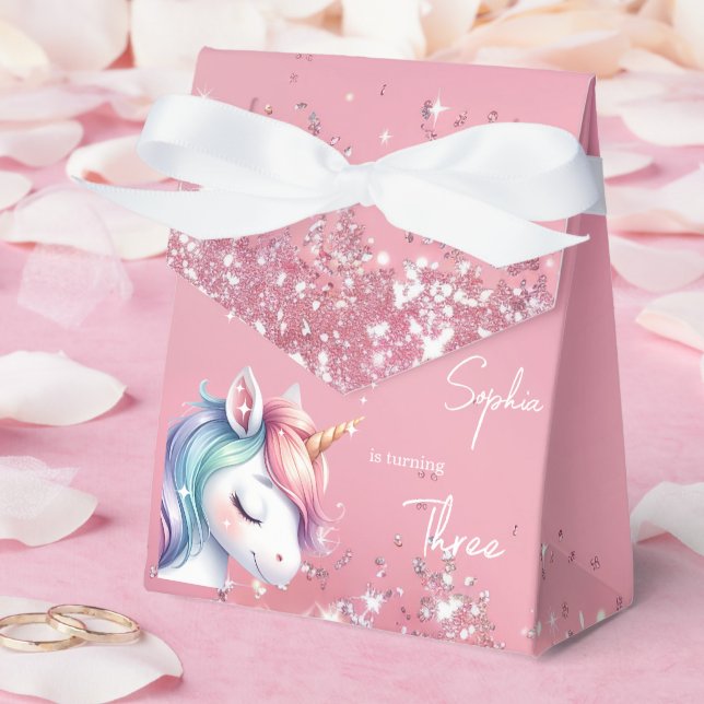 Pink Glitter Rainbow Unicorn Birthday Presentaskar (Bröllop)