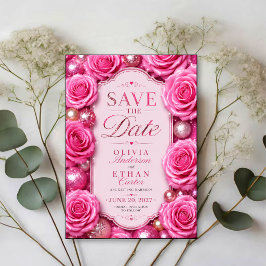 Pink Glitter Rose Glamorous Floral Spara Datumet