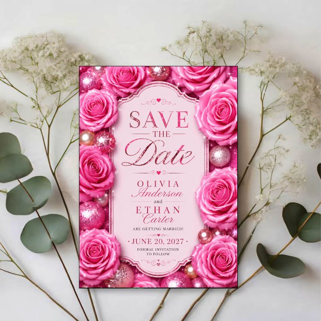 Pink Glitter Rose Glamorous Floral  Spara Datumet (Skapare uppladdad)