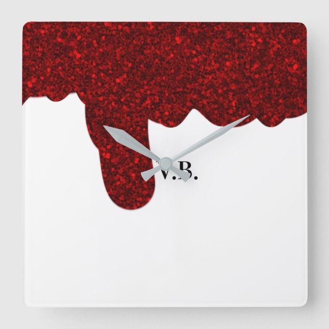 Pink glitter sparkle art design add name text  fyrkantig klocka (Framsida)