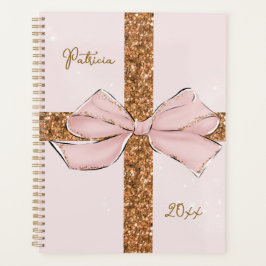 Pink Glitter Stripes & Bow Personalized Planner
