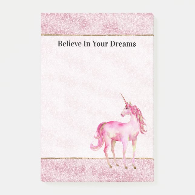 Pink Glitz Glitter Unicorn Post-it Block (Framsida)