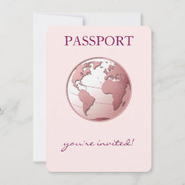 Pink Globe Passport Travel Baby Shower Inbjudningar