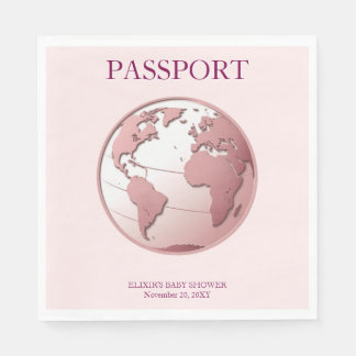 Pink Globe Passport Travel Baby Shower Pappersservett