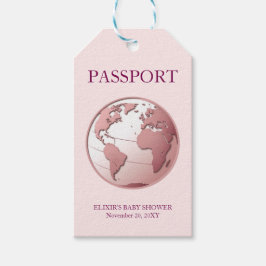 Pink Globe Passport Travel Baby Shower Presentetikett