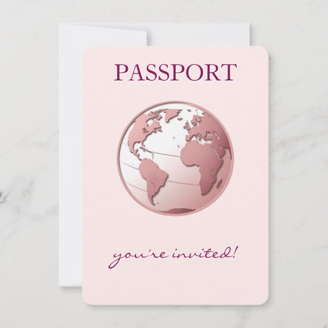 Pink Globe Passport Travel Baby Shower Tack Kort (Framsida)