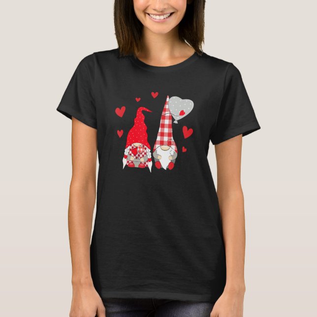 Pink Gnome Love Plaid Heart Balloons Valentine's D T Shirt (Framsida)