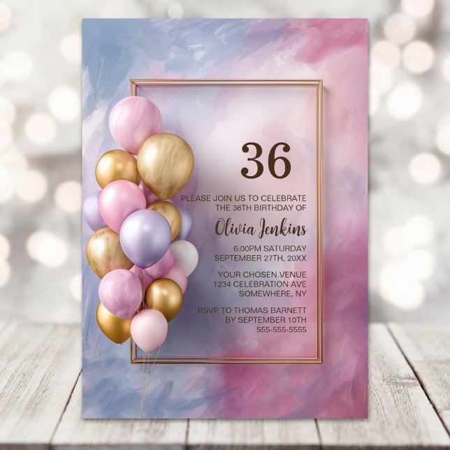 Pink Gold Balloons Any Age Birthday Party Inbjudningar (Skapare uppladdad)