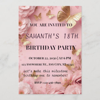 Pink Gold Butterfly Garden Invite Inbjudningar