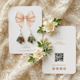 Pink & Gold Coquette Bow QR Jewelry Display TMF26 Visitkort