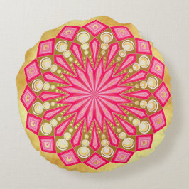 Pink Gold Fantasy Mandala Rund Kudde