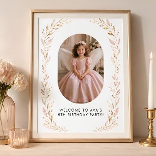 Pink Gold Flicka 5-års Födelsedags Välkomstskylt Poster