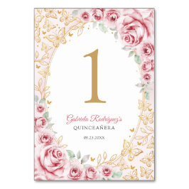 Pink Gold Floral Quinceanera Bordsnummer