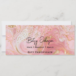 Pink & Gold Glitter Marbled Gift Certificate Card Inbjudningar