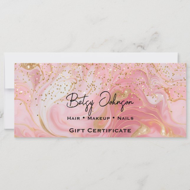 Pink & Gold Glitter Marbled Gift Certificate Card Inbjudningar (Framsida)