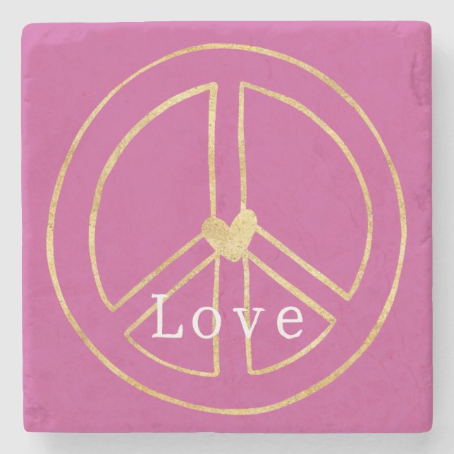 Pink Gold Heart Peace Sign Love Valentine's Day Stenunderlägg (Framsidan)