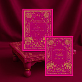 pink gold hindu mandala elephant arch wedding inbjudningar