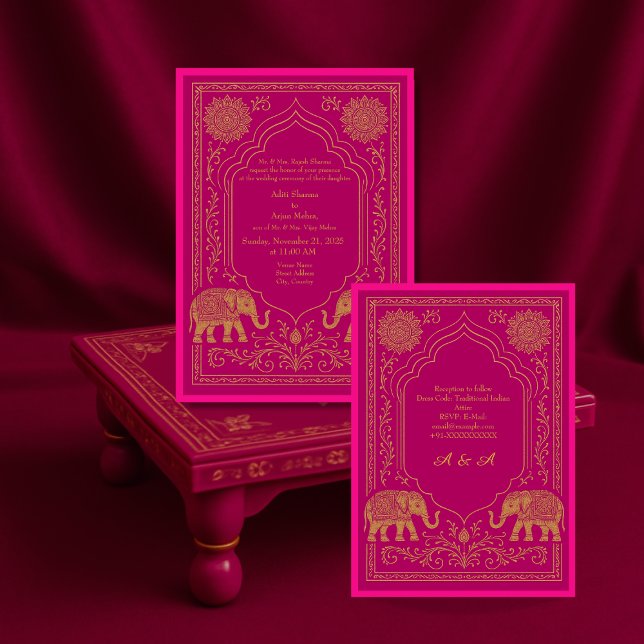 pink gold hindu mandala elephant arch wedding inbjudningar (Skapare uppladdad)