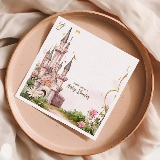 Pink Gold Little Princess Royal Castle Baby Shower Pappersservett (Skapare uppladdad)