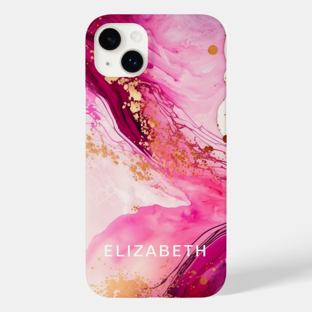 pink gold marble glitter personalized name  (Baksida)