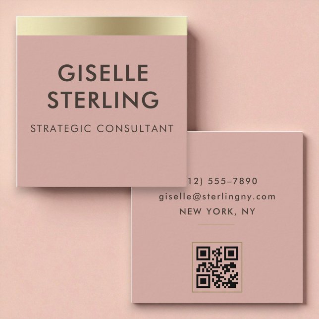 Pink Gold Metallic QR Code Fyrkantigt Visitkort (Skapare uppladdad)