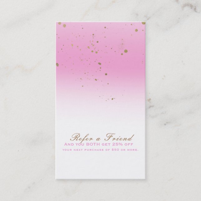 Pink & Gold Modern Glam Chic Referera en vän Rabattkort (Framsida)