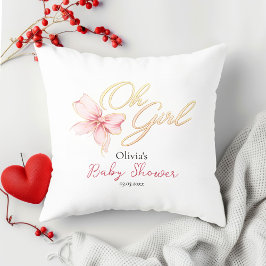 Pink & Gold “Oh Girl” Gold Typography Baby Shower Kudde