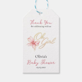 Pink & Gold “Oh Girl” Gold Typography Baby Shower Presentetikett