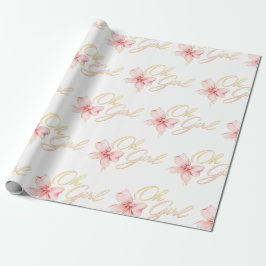 Pink & Gold “Oh Girl” Gold Typography Baby Shower Presentpapper
