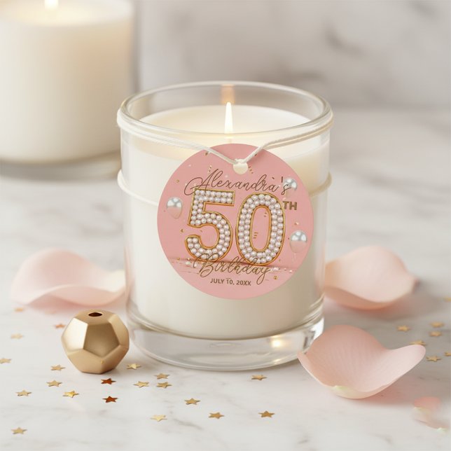 Pink Gold Pearl Luxury Glamorous 50th Birthday Gåvor Etiketter (Skapare uppladdad)