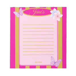 Pink & Gold Pinstripes Butterfly Floral  Anteckningsblock