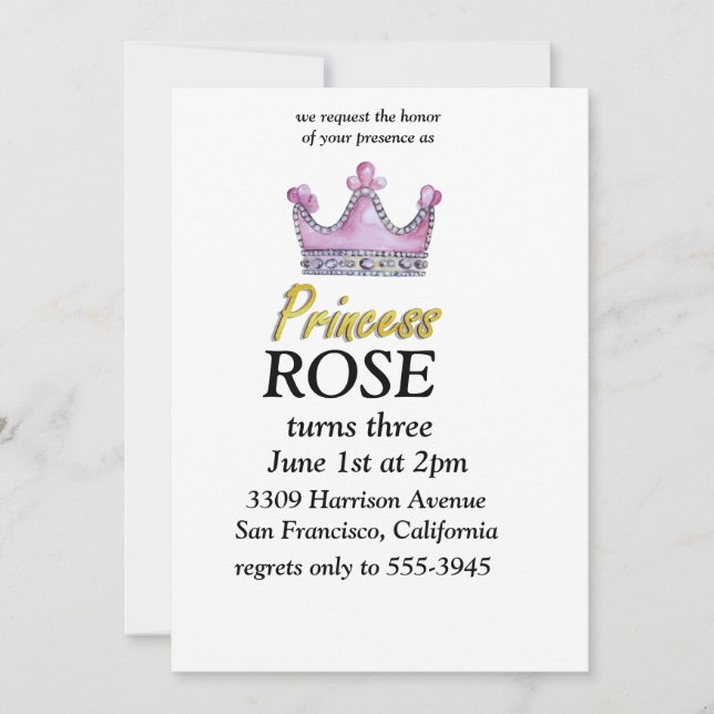 Pink & Gold princess birthday invitation Inbjudningar (Framsida)