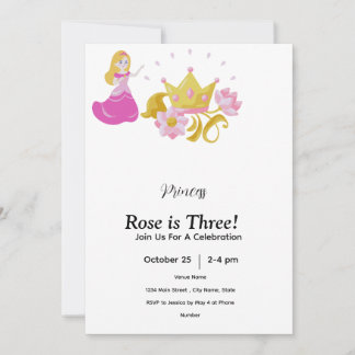 Pink & Gold princess birthday invitation Inbjudningar