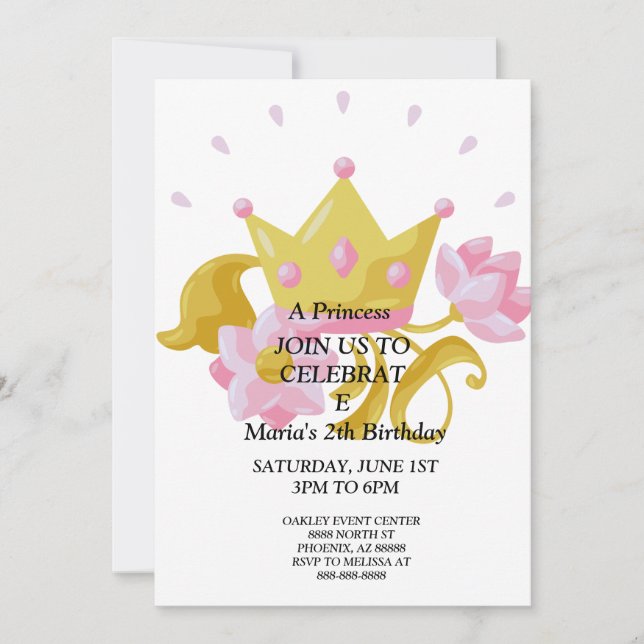 Pink & Gold princess birthday invitation. Inbjudningar (Framsida)