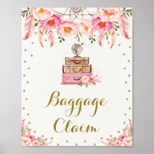 Pink Gold Resa Miss till Mrs Blommig Bagageutlämni Poster