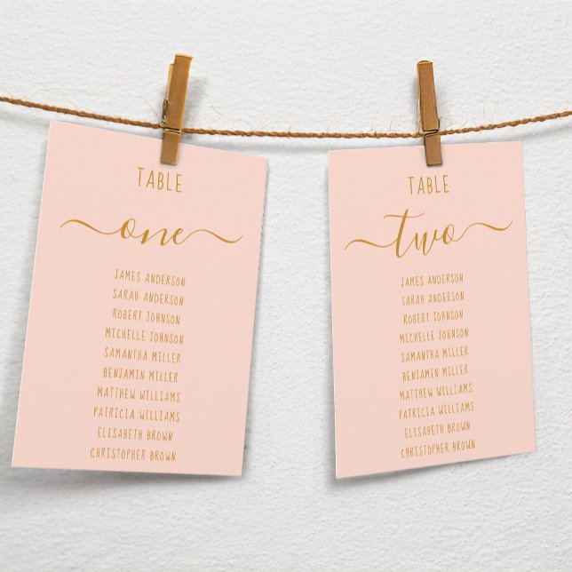 Pink Gold Script Modern Simple Seating Chart Card  (Skapare uppladdad)