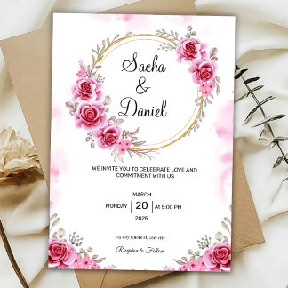 Pink Gold Wedding Invitation Inbjudningar