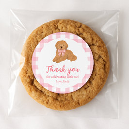 Pink Golden Doodle Birthday Thank You Favor Runt Klistermärke