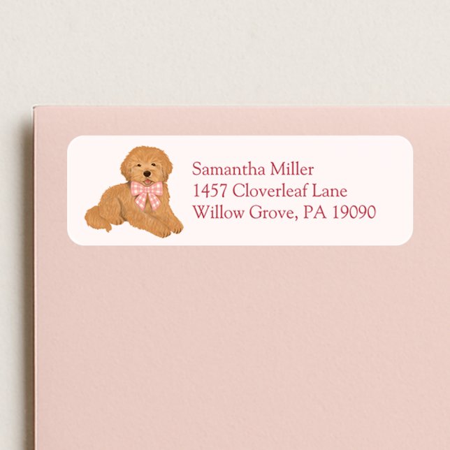 Pink Golden Doodle Puppy Return Address Label Returadress Etikett (Skapare uppladdad)
