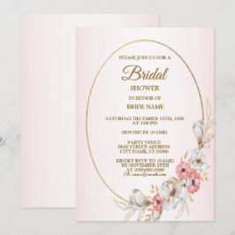 Pink Golden Floral Geometric Peach Bridal Shower Inbjudningar